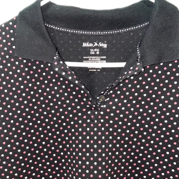 Ladies XL Navy Collared WHITE STAG Shirt w/Pink & White Polkadots - Picture 4 of 7